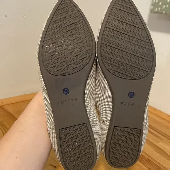 Rothy's Light Gray Point Toe Slip On Ballet Flat Loafer Shoes Size 10 1/2