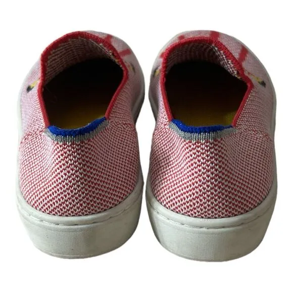 Rothy's Red Flamingo Pattern Youth The Kids Shoes Sneaker Size 12 Flat Pull On.