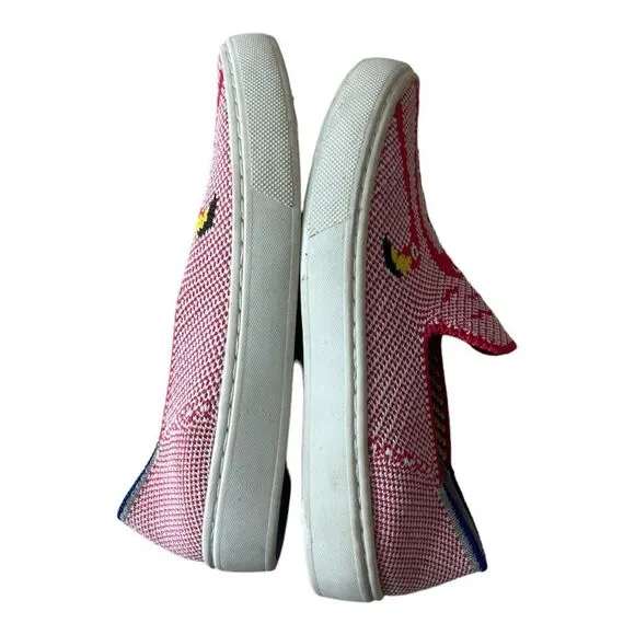 Rothy's Red Flamingo Pattern Youth The Kids Shoes Sneaker Size 12 Flat Pull On.