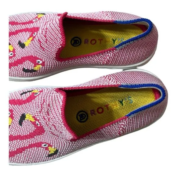 Rothy's Red Flamingo Pattern Youth The Kids Shoes Sneaker Size 12 Flat Pull On.