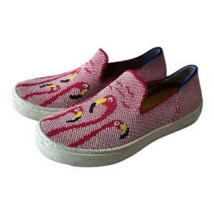 Rothy's Red Flamingo Pattern Youth The Kids Shoes Sneaker Size 12 Flat Pull On.