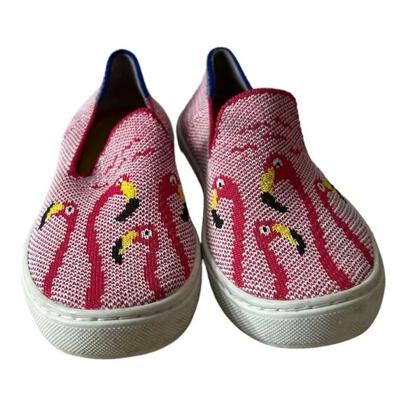 Rothy's Red Flamingo Pattern Youth The Kids Shoes Sneaker Size 12 Flat Pull On.