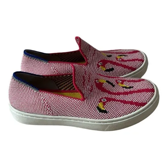 Rothy's Red Flamingo Pattern Youth The Kids Shoes Sneaker Size 12 Flat Pull On.