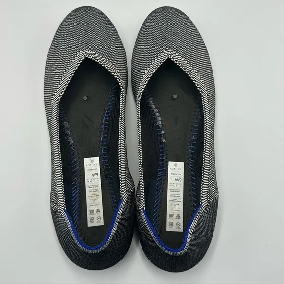 Rothy's Retired The Flat in Black/White Birdseye Print Size 9