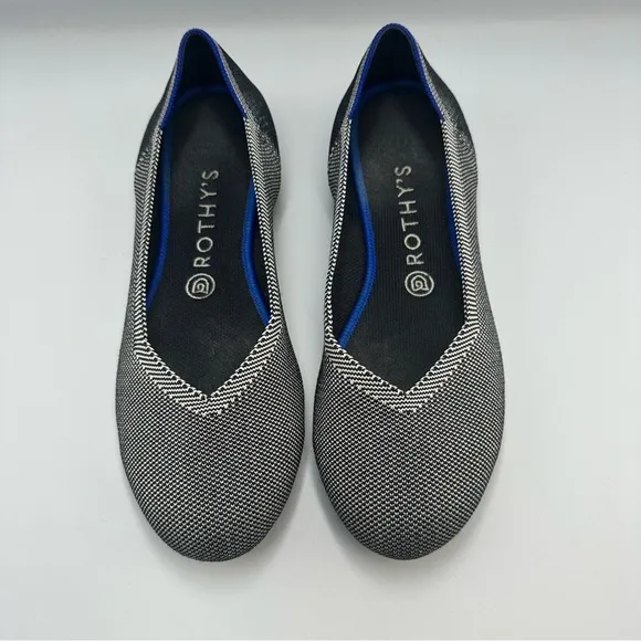Rothy's Retired The Flat in Black/White Birdseye Print Size 9
