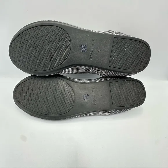 Rothy's Retired The Flat in Black/White Birdseye Print Size 9