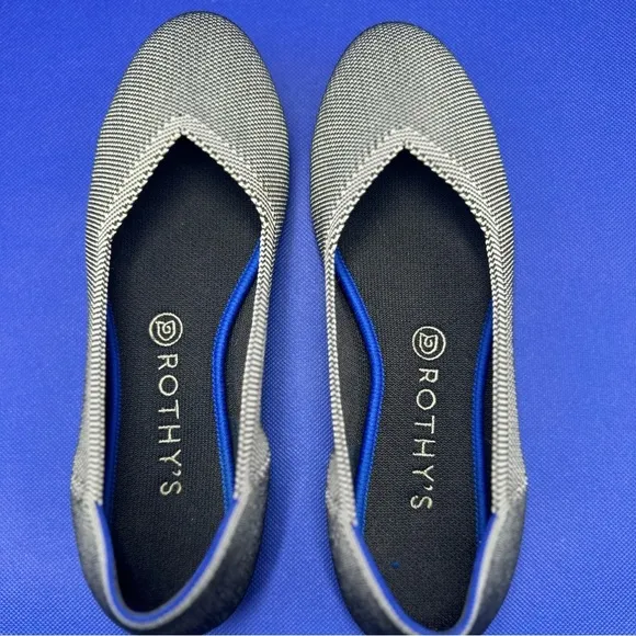 Rothy's Retired The Flat in Black/White Birdseye Print Size 9