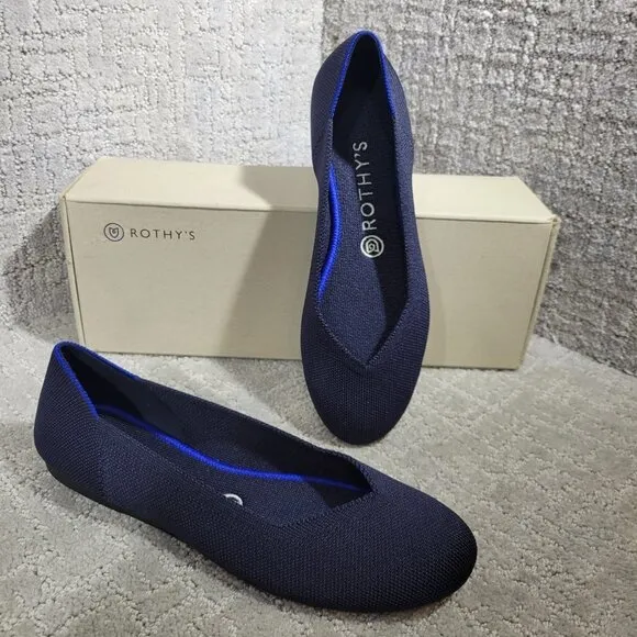 Rothys The Flat Maritime Navy Round Toe Flat Slip-on Shoes Women's Size 6, 7.5
