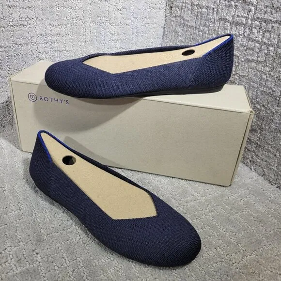 Rothys The Flat Maritime Navy Round Toe Flat Slip-on Shoes Women's Size 6, 7.5