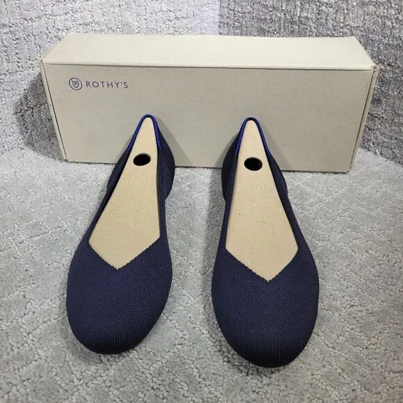 Rothys The Flat Maritime Navy Round Toe Flat Slip-on Shoes Women's Size 6, 7.5