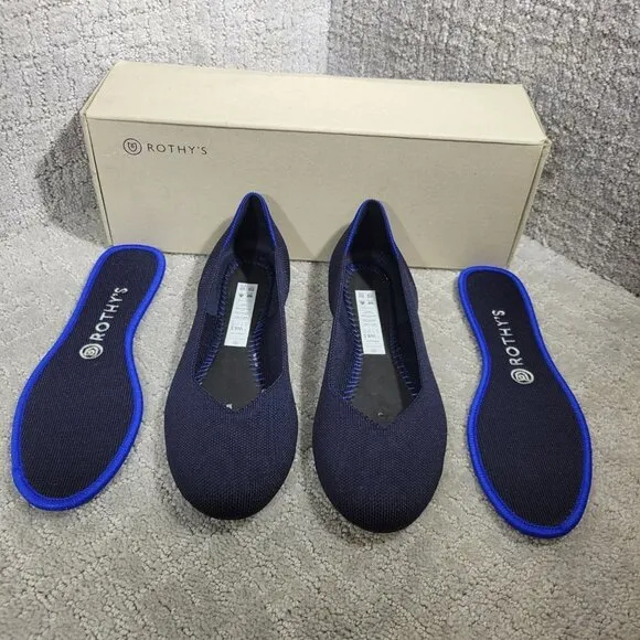 Rothys The Flat Maritime Navy Round Toe Flat Slip-on Shoes Women's Size 6, 7.5