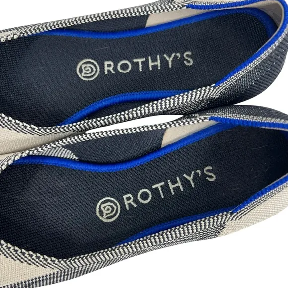 ROTHY'S The Flat Round Cap Toe Slip on Shoes Retired Black Buffalo Plaid