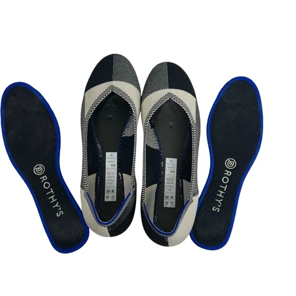 ROTHY'S The Flat Round Cap Toe Slip on Shoes Retired Black Buffalo Plaid