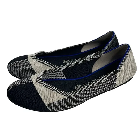 ROTHY'S The Flat Round Cap Toe Slip on Shoes Retired Black Buffalo Plaid