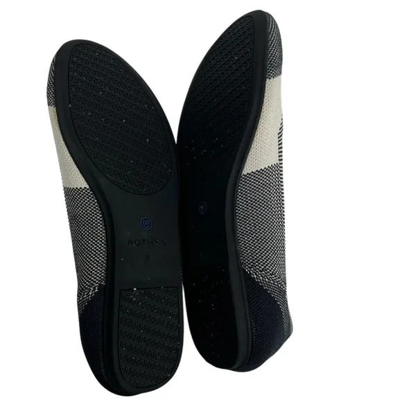 ROTHY'S The Flat Round Cap Toe Slip on Shoes Retired Black Buffalo Plaid