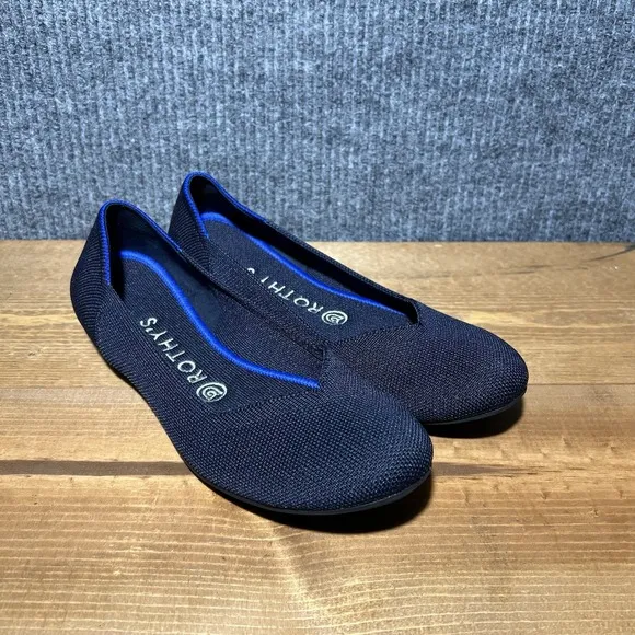 Rothy's The Flat Women's Size 8 US Navy Black Round Toe Slip On Flats Shoes