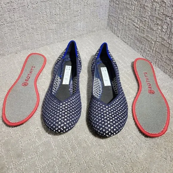Rothys The Flat Women's Size 8.5 US Maritime Honeycomb Slip On Round Toe Shoes