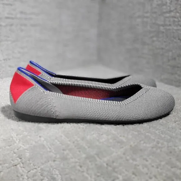 Rothy’s The Flat Womens Size 9.5 Shale Cherry Ribbon Stripe Ballet Slip on Shoes