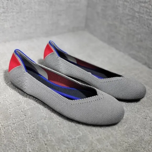 Rothy’s The Flat Womens Size 9.5 Shale Cherry Ribbon Stripe Ballet Slip on Shoes