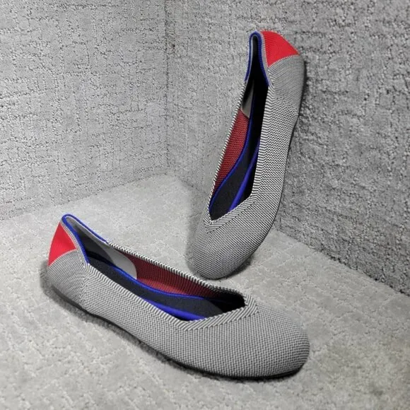 Rothy’s The Flat Womens Size 9.5 Shale Cherry Ribbon Stripe Ballet Slip on Shoes