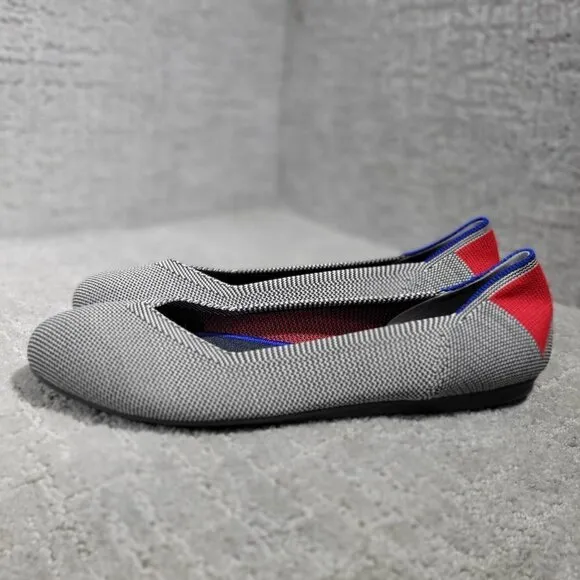 Rothy’s The Flat Womens Size 9.5 Shale Cherry Ribbon Stripe Ballet Slip on Shoes