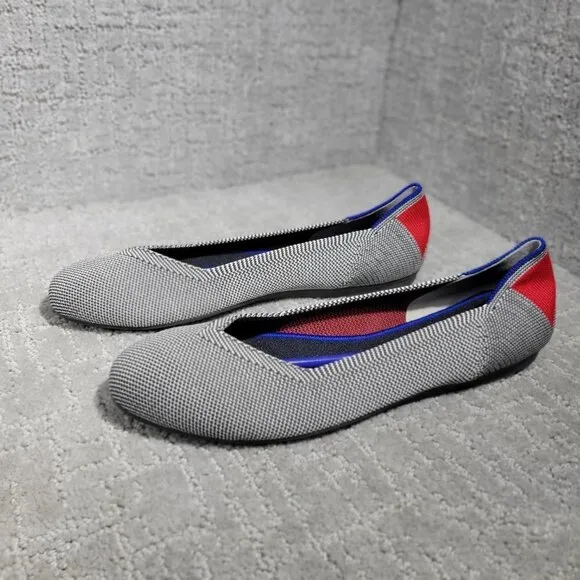 Rothy’s The Flat Womens Size 9.5 Shale Cherry Ribbon Stripe Ballet Slip on Shoes