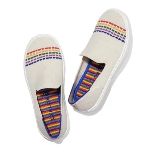Rothy’s the kids sneakers white rainbow big girls slip on flat shoes size 2