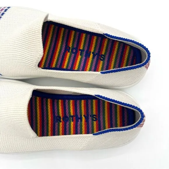 Rothy’s the kids sneakers white rainbow big girls slip on flat shoes size 2