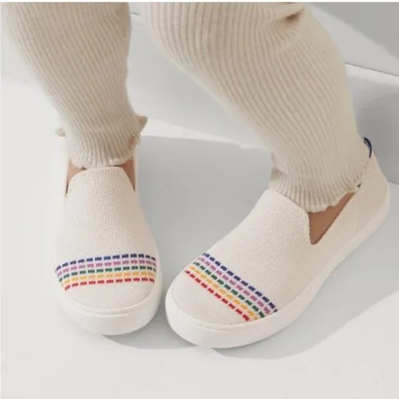 Rothy’s the kids sneakers white rainbow big girls slip on flat shoes size 2