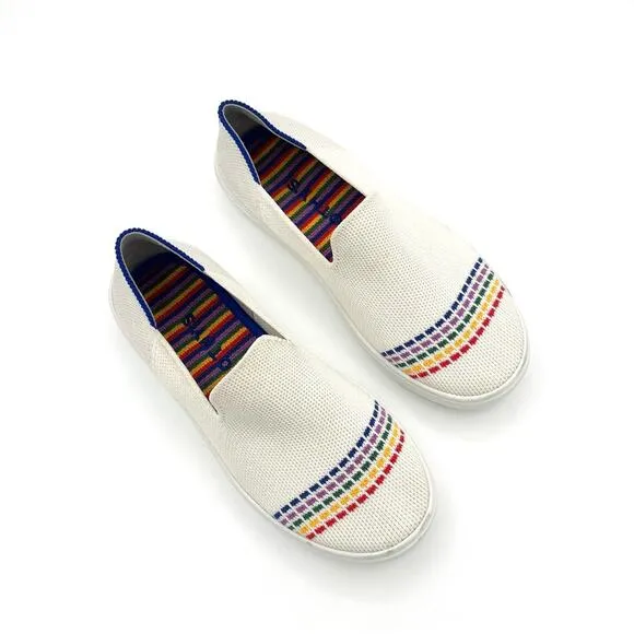 Rothy’s the kids sneakers white rainbow big girls slip on flat shoes size 2