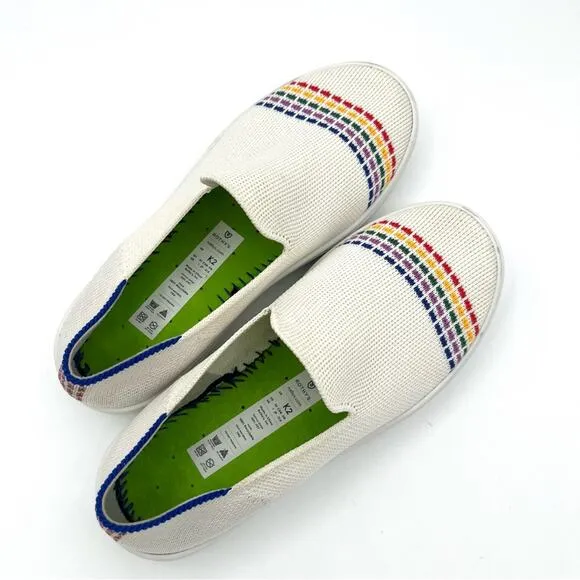 Rothy’s the kids sneakers white rainbow big girls slip on flat shoes size 2