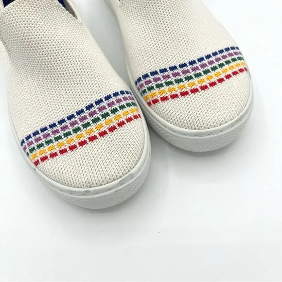 Rothy’s the kids sneakers white rainbow big girls slip on flat shoes size 2
