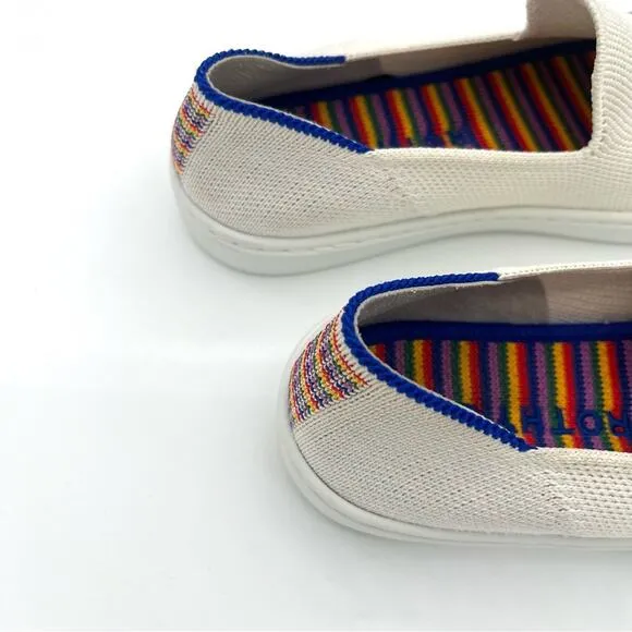 Rothy’s the kids sneakers white rainbow big girls slip on flat shoes size 2