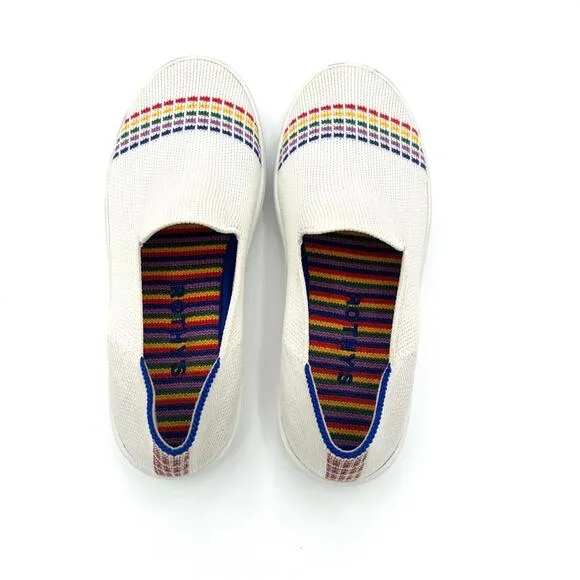 Rothy’s the kids sneakers white rainbow big girls slip on flat shoes size 2