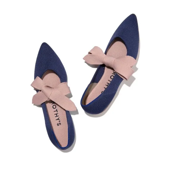 Rothy's The Mary Jane Women's Sapphire Blue Pointed Toe Bow Shoes