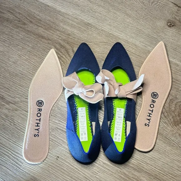 Rothy's The Mary Jane Women's Sapphire Blue Pointed Toe Bow Shoes