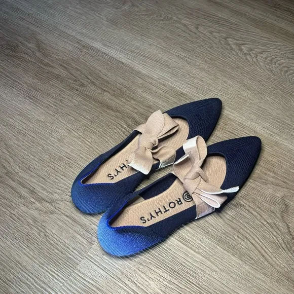 Rothy's The Mary Jane Women's Sapphire Blue Pointed Toe Bow Shoes