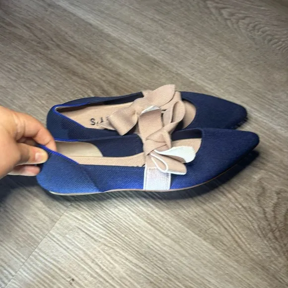 Rothy's The Mary Jane Women's Sapphire Blue Pointed Toe Bow Shoes