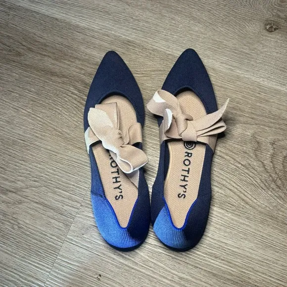 Rothy's The Mary Jane Women's Sapphire Blue Pointed Toe Bow Shoes