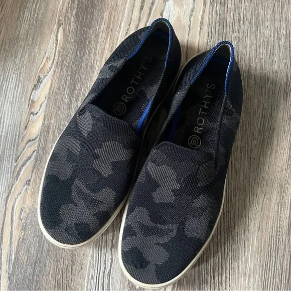 Rothy's The Original Slip On Sneaker in Black Camo Knit Shoes W7.5