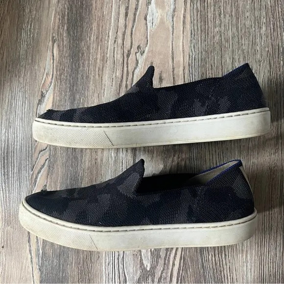 Rothy's The Original Slip On Sneaker in Black Camo Knit Shoes W7.5