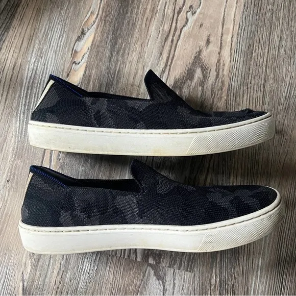 Rothy's The Original Slip On Sneaker in Black Camo Knit Shoes W7.5