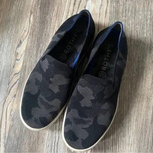 Rothy's The Original Slip On Sneaker in Black Camo Knit Shoes W7.5