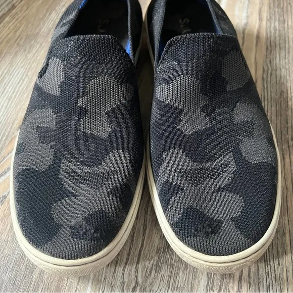 Rothy's The Original Slip On Sneaker in Black Camo Knit Shoes W7.5