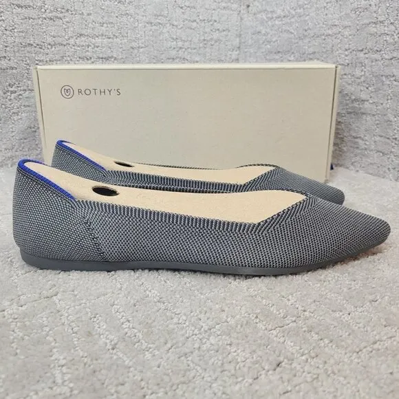 Rothys The Point Cloud Grey Pointed Toe Slip on Flat Shoes Multiple Sizes