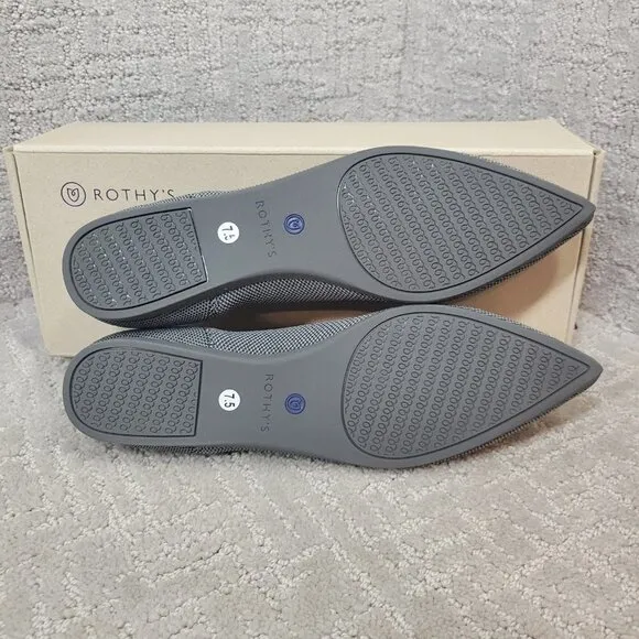 Rothys The Point Cloud Grey Pointed Toe Slip on Flat Shoes Multiple Sizes