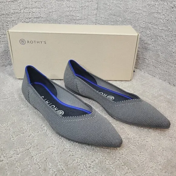 Rothys The Point Cloud Grey Pointed Toe Slip on Flat Shoes Multiple Sizes