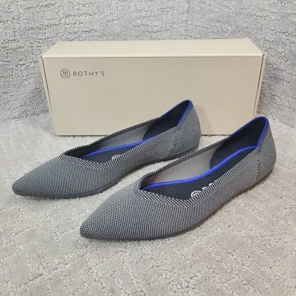 Rothys The Point Cloud Grey Pointed Toe Slip on Flat Shoes Multiple Sizes