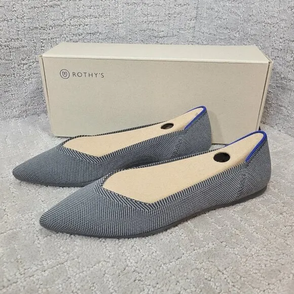 Rothys The Point Cloud Grey Pointed Toe Slip on Flat Shoes Multiple Sizes