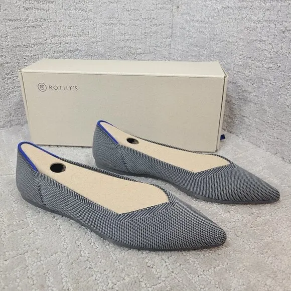 Rothys The Point Cloud Grey Pointed Toe Slip on Flat Shoes Multiple Sizes